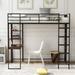 Black Twin Size Metal Multi-Functional Loft Bed w/ 2 Shelves & 1 Desk