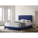 Navy Blue Velvet Platform Bed with Nailhead Trim, Queen Size