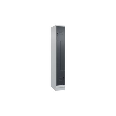 C+P Z-Spind Classic PLUS, Sockel, 2 Abteile, HxBxT 195x30x50cm, Sicherheitsdrehriegel, Hellgrau/Anthrazit von PROREGAL Image