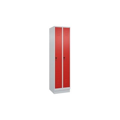 C+P Spind Classic PLUS, Sockel, 2 Abteile, HxBxT 195x50x50cm, Sicherheitsdrehriegel, Hellgrau/Rot von PROREGAL Image