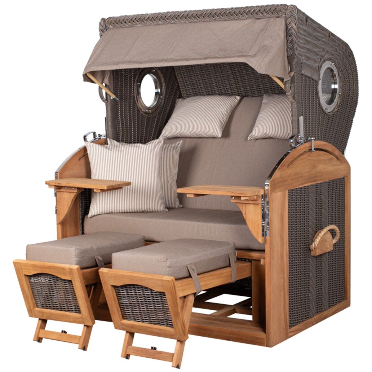 Mr. Deko Strandkorb Komplettset - bene living - Borkum XL Teak - PE grau - Modell 534 - inkl. Liftersystem Image