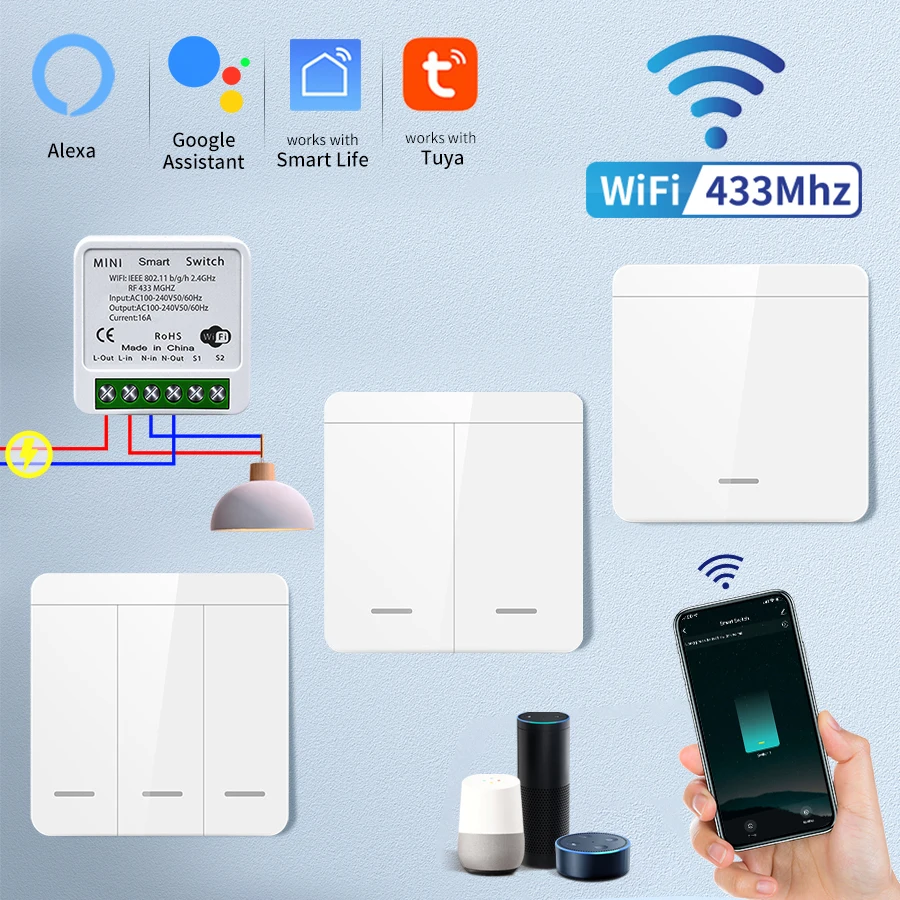 Tuya Smart WiFi Schalter Für Beleuchtung RF 433MHz Drahtlose Schalter Smart Leben APP Voice Control Arbeit Mit Alexa Google hause Alice Image