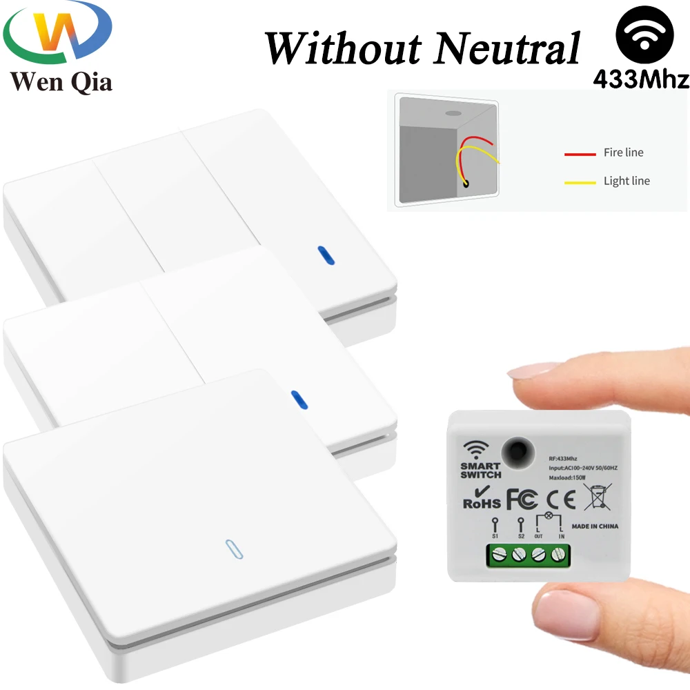 Mini Smart Switch ohne neutrale 433MHz Fernbedienung Lichtsc halter RF Wireless Wand schalter 220V 130W Relais modul für Lampen lüfter Image