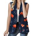 Puffer Jacket Womens Cropped Pink Oversized Jean Jacket for Women Trendy Women Butterfly Print Buttoned Front Pocket Sophisticated Sleeveless Floral Vest Jacket