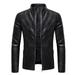 Penkiiy Men s Fashion Casual Warm Fit Thick Leather Long Jacket Long Sleeve Lapel Pocket Zipper Fit Top Coat Motorcycle Jacket Leather Black on Sale