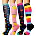 HAXMNOU Knee High Socks 4 Pairs Of Compression Socks for Men and Women Colourful Support Socks for Sports Flight Running Travel Cycling Over The Knee for Women Men Pink