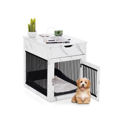 Costway 2-In-1 Dog House with Drawer and Wired Wireless Charging-White