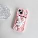 Pink Bunny Phone Case Compatible with iPhone 14 Pro Max Cute 3D Korea Dopamine Rabbit Case with Bunny Telescopic Hold Stand Shockproof Silicone Soft Case