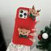 iPhone 13 mini Case Christmas Elk Faux Fur Furry Back Cover with Cute Elk Perfect Gift for Christmas Shockproof Protective Phone Case Cover for Apple iPhone 13 mini - Red