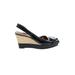 Tahari Wedges: Black Print Shoes - Women's Size 6 1/2 - Peep Toe