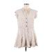 AaKaa Casual Dress - Mini V-Neck Short sleeves: Tan Print Dresses - Women's Size Medium