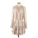 Skylar + Madison Casual Dress - Mini Tie Neck Long sleeves: Ivory Print Dresses - Women's Size Medium