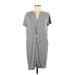 Lou & Grey for LOFT Casual Dress - Shirtdress V Neck Short sleeves: Gray Marled Dresses - Women's Size Small