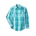 Men's Big & Tall Plaid Flannel Shirt by KingSize in Tidal Green Plaid (Size L)