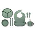 Pippeta Baby Ultimate Weaning Set 8 pcs - Baby Food Set with Weaning Spoon, Fork, Suction Bowl, Plate, & Adjustable Bibs | First Meal Cutlery Set | Dishwasher & Microwave Safe - Meadow Green