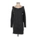 Athleta Casual Dress - Sweater Dress Boatneck 3/4 sleeves: Gray Print Dresses - Women's Size 2X-Small