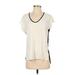 Calvin Klein Short Sleeve Blouse: Ivory Color Block Tops - Women's Size X-Small
