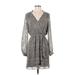 Aryn K. Casual Dress - Mini V-Neck Long sleeves: Gray Dresses - Women's Size Small