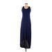 DKNY Casual Dress - Midi Scoop Neck Sleeveless: Blue Print Dresses - Women's Size Medium