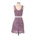 Aqua Casual Dress - A-Line Scoop Neck Sleeveless: Purple Color Block Dresses - Women's Size Small