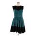 Eva Franco Casual Dress - A-Line: Teal Stripes Dresses - Women's Size 8