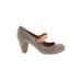 Chie Mihara Heels: Slip-on Chunky Heel Glamorous Gray Print Shoes - Women's Size 37.5 - Round Toe