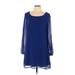 As U Wish Casual Dress - Shift: Blue Solid Dresses - Women's Size Large