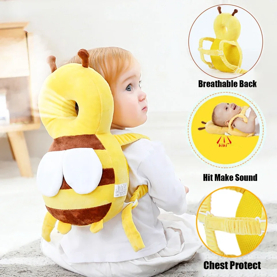 Protezione per la testa e la schiena Cuscino per proteggere il bambino Impara a camminare Copricapo Prevenire l'erimento del cuscinetto di sicurezza Cuscini per bambini con api dei cartoni animati