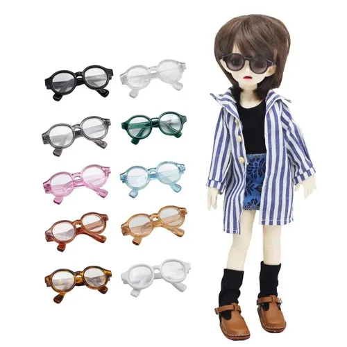Mehrfarbige Puppe Mini Brille 4 5 cm/1 77 in Kunststoff Miniatur Puppe Brille runde Rahmen Brille