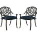 VIVIJASON 2-Piece Outdoor Bistro Dining Cushioned Chairs All-Weather Cast Aluminum Dining Chair Set Patio Bistro Chairs for Balcony Lawn Garden Backyard Antique Bronze (Navy Blue Cushion)
