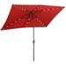 Waterproof Rectangular Patio Umbrella and Solar Lights 6.5 ft. x 10 ft. 26 LED lights Push Button Tilt Crank in RED