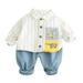 Girls Fall Outfits Baby Boys Long Sleeve Cute Cartoon Animals Striped Shirt Tops Solid Jeans Pant Outfits Set 2Pcs Clothes Baby Girls Clothing White 18 Months-24 Months