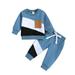 ASFGIMUJ Boys Zip Up Hoodie Toddler Baby Fall Winter Clothes Color Block Long Sleeve Sweatshirt Pullover Tops + Joggers Pants Outfit Set Baby Sweatshirt Blue 6 Months-12 Months