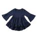 AherBiu Baby Kids Midi Dress Ruffle Sleeve Crew Neck Tiered High Low Solid Color Girl Basic Dresses