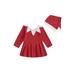 Bagilaanoe 2Pcs Toddler Baby Girl Christmas Costume Red Long Sleeve A-line Princess Dresses + Santa Hat 6M 12M 18M 24M 3T 4T Kids Cosplay Party Dress UP