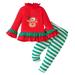 Baby Girl Outfits Christmas Winter Long Sleeve Cartoon Deer Prints Tops Striped Pants 2Pcs Outfits Clothes Set Baby Clothing Red 3 Years-4 Years