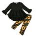 Fimkaul Girls Outfits Set Children Autumn Print Round Collar Cotton Long Sleeve Long Pants Tops Clothes Set Baby Clothes Black