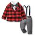 HIBRO Boy Clothes Size 6 Months Toddler Boy Clothes 3Pcs Baby Boy Clothes Baby Plaid Shirt Suspender Pants Coat Set Outfit