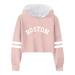 ASFGIMUJ Boys Zip Up Hoodie Girls Sweatshirt Casual Loose Full Sleeves Hoodies Sweatshirts Hooded Short Pullover Letter Print Striped Teen Crop Tops Boys Sweatshirts Pink 6 Years-7 Years