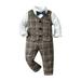 Baby Girl Fall Outfits Boys Long Sleeve T Shirt Tops Plaid Vest Coat Pants Gentleman Outfits Baby Boys Clothing Sets Brown 3 Years-4 Years