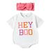 EHQJNJ Baby Girl Outfits 0-3 Months Girls Boys Short Sleeve Letter Prints Romper Bodysuits Headbands Set Pink Pattern Baby Outfit 0-3 Months Baby Girls Clothing Sets Clearance