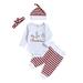 Baby Girl Outfits Boys Christmas Long Sleeve Letter Prints Xmas Romper Bodysuit Striped Pants Hat Headbands Outfits Baby Girls Clothing Red 3 Months-6 Months