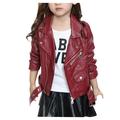 Mrat Children s Jacket Girl Boy Motorcycle Jacket Kid Long Sleeve Zipper Coat Warm Coat Rain Jacket Outwear Solid Color Zip Moto Jacket Wine 160