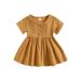 Baby Girls Summer Dresses Short Sleeve Round Neck Button Down Dresses