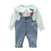 Baby Girl Fall Outfits Baby Long Ruffled Sleeve Cherry Floral Print Blouse Tops Solid Overalls Suspender Pants Outfits Set 2Pcs Clothes Boy Outfits Light Blue 2 Years-3 Years