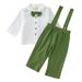 Girl Outfits Boys Long Sleeve Solid Color Shirt Suspenders Pants With Bow Tie Three Piece Casual Outfits Set Baby Girls Clothing Green 18 Months-24 Months