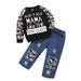 Baby Girl Outfits Boys Outfit Letters Prints Long Sleeves Tops Sweatershirt Pants 2Pcs Set Outfits Toddler Boy Fall Outfits Black 3 Years-4 Years