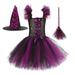 Ydojg Cute Outfit Set For Boys Girls Toddler Kids Baby Pageant Witch Party Tulle Dresses With Hat & Broom Fancy Dress Up Set For 4-5 Years