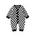 Unisex Baby Girl Boy Knitted Romper Jumpsuit Checkerboard Plaid One Piece Button Down Sweater Playsuit Clothes