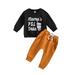 Toddler Girl Fall Outfits Boys Outfit Letters Prints Long Sleeves Tops Sweatershirt Pants 2Pcs Set Outfits Features: Baby Boys Clothing Sets Black 3 Months-6 Months